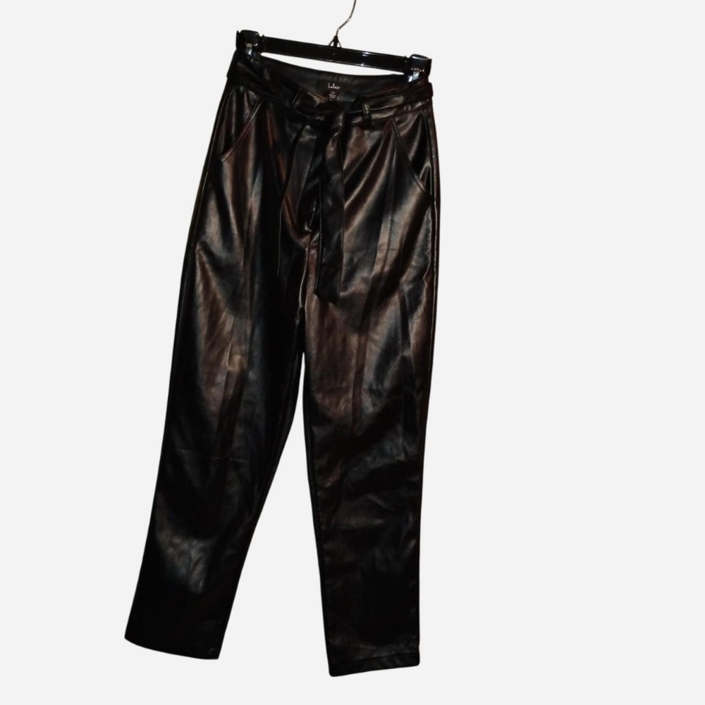 Lulus Black Vegan Leather Paperbag Waist Trousers - XS